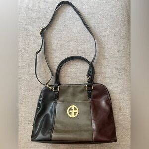 Giani Bernini Black Grey Maroon Leather Shoulder Bag Adjustable Strap Purse Tote